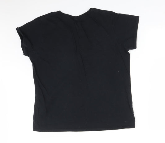 LOVE ISLAND Womens Black Cotton Basic T-Shirt Size XL Round Neck - #muggy love island