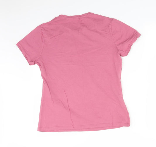 SF WOMEN Womens Pink Cotton Basic T-Shirt Size XL Round Neck - #STAYNELSON