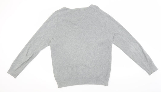 Nigel Hall Womens Grey Round Neck Striped Cotton Pullover Jumper Size M