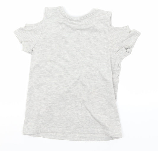 George Girls Grey Cotton Basic T-Shirt Size 7-8 Years Round Neck - Hearts