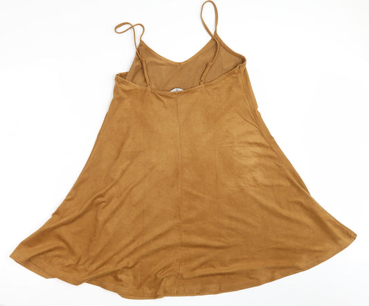 New Look Womens Brown Polyester A-Line Size 8 V-Neck