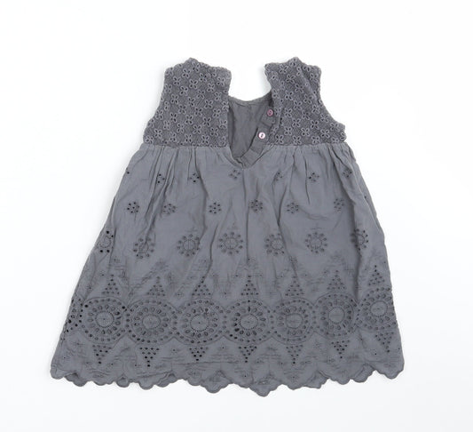 NEXT Girls Grey Floral 100% Cotton A-Line Size 2-3 Years Round Neck