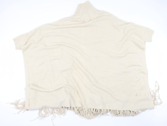 Riva Womens Beige Collared Acrylic Cape Jumper Size S