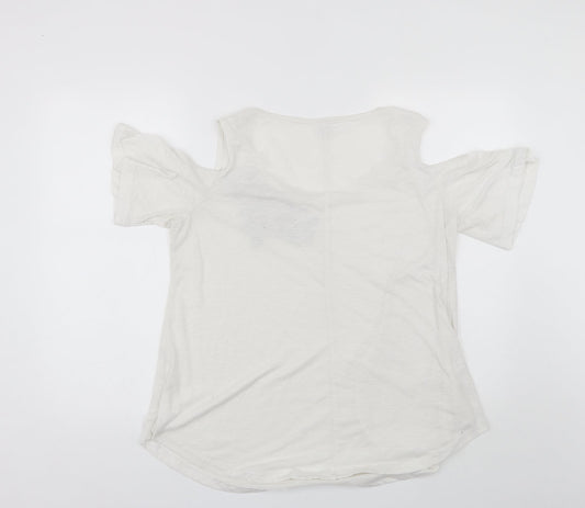 Nextmia Womens White Polyester Blend Basic Blouse Size 14 Round Neck