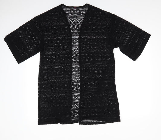 Preworn Womens Black Geometric Viscose Basic Blouse Size 6 V-Neck - Overshirt Jacket
