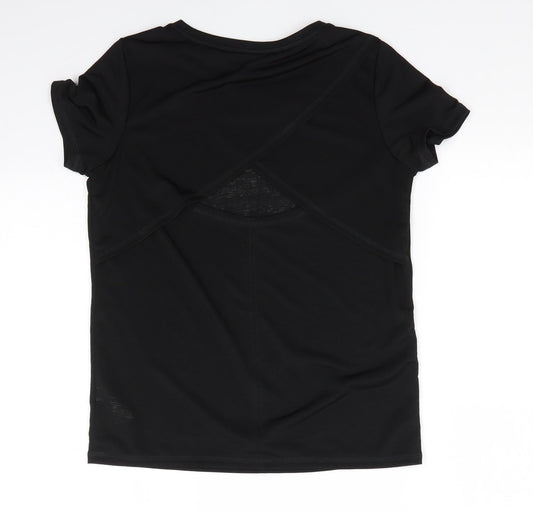 NX Sport Womens Black Polyester Basic T-Shirt Size 8 Round Neck - Open back Semi-sheer