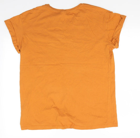 Divided Womens Gold Cotton Basic T-Shirt Size L Round Neck