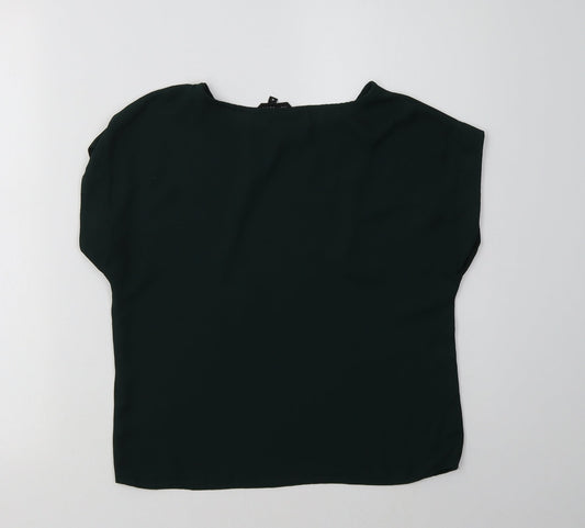 New Look Womens Green Polyester Basic Blouse Size 6 Crew Neck