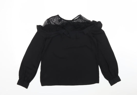 New Look Womens Black Nylon Basic Blouse Size 8 Round Neck