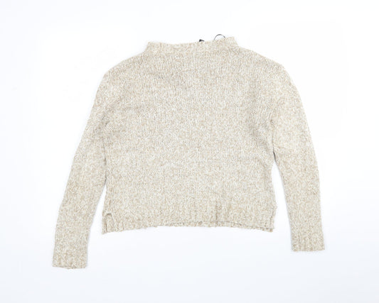 H&M Womens Beige High Neck Cotton Pullover Jumper Size S