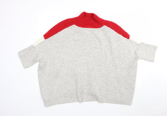 M&S Womens Multicoloured High Neck Cotton Pullover Jumper Size M
