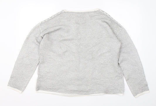 Great Plain Womens Grey Round Neck Striped Viscose Pullover Jumper Size 14