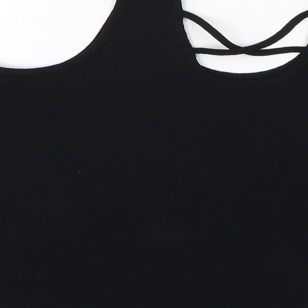 YD Girls Black Polyester Basic Blouse Size 9-10 Years Round Neck