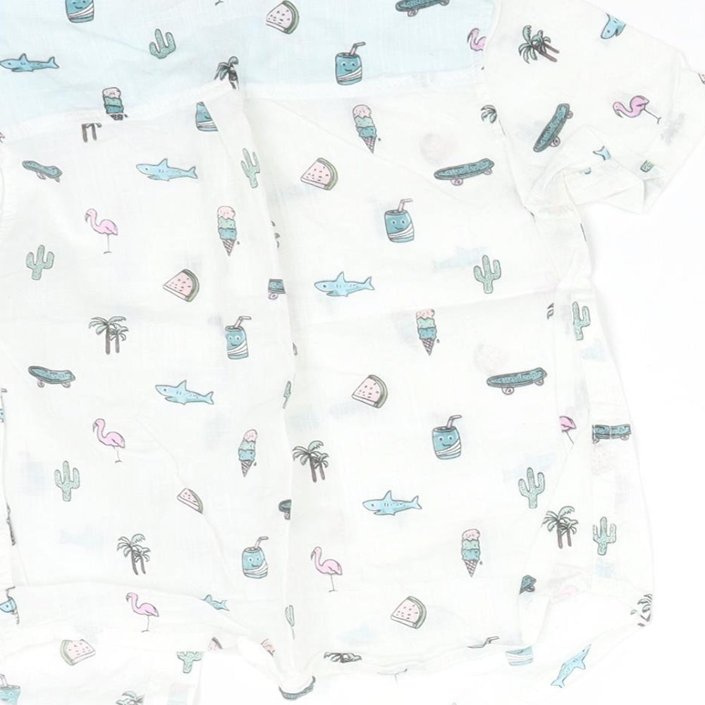 NEXT Boys White Cotton Basic Button-Up Size 9-12 Months Collared - FLAMINGO. WATERMELON. SHARK. ICE CREAM. CACTUS. DRINK. TREE. SKATEBOARD
