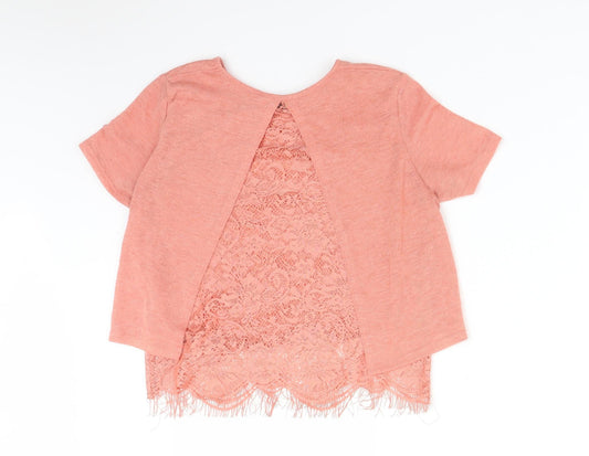 Miss Selfridge Womens Pink Floral Polyester Basic T-Shirt Size 6 Round Neck