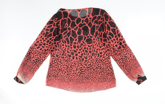 PARK MCCA Womens Multicoloured Animal Print Basic Blouse Size 10 Round Neck