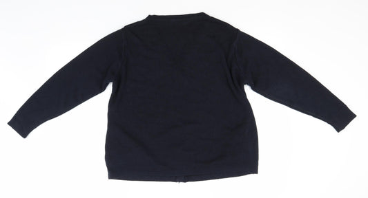 EWM Womens Blue Round Neck Acrylic Cardigan Jumper Size 10