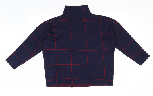 New Look Womens Blue High Neck Check Viscose Pullover Jumper Size L