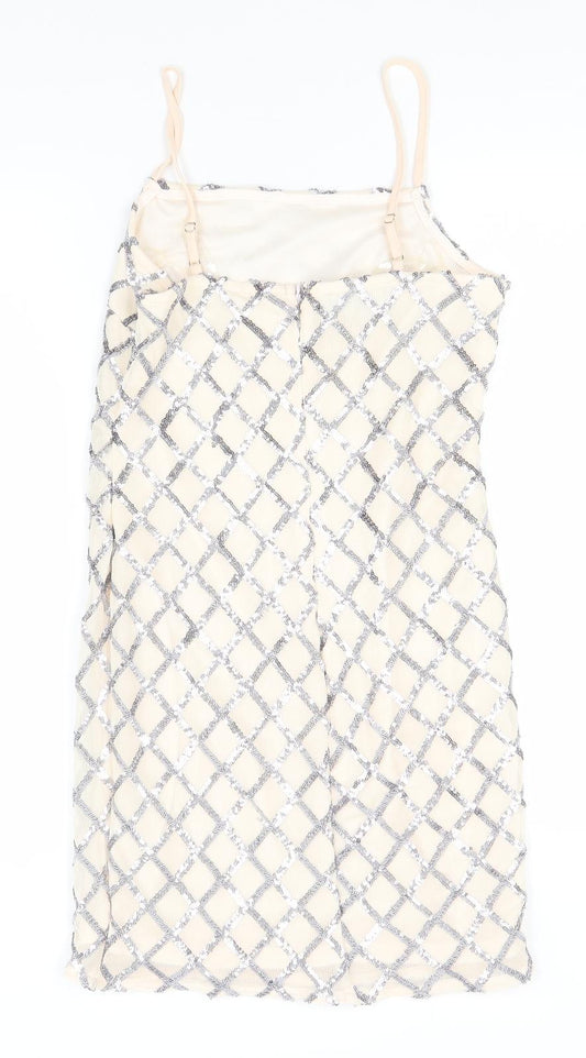 PARISIAN SIGNATURE Womens Ivory Argyle/Diamond Polyester A-Line Size 10 Round Neck