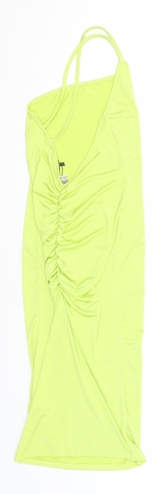 Boohoo Womens Green Polyester Pencil Dress Size 8 One Shoulder