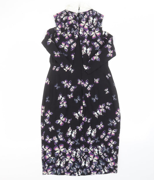 La Rochelle Womens Black Polyester Pencil Dress Size 8 Collared
