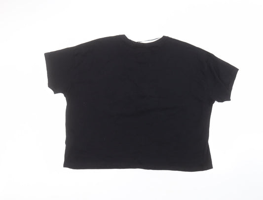 Peacocks Womens Black Cotton Basic T-Shirt Size 22 Round Neck