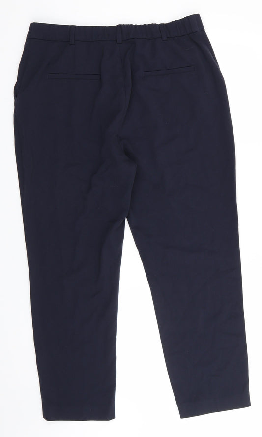 Marks and Spencer Womens Blue Polyester Trousers Size 16 L25 in Regular - Side Elastication