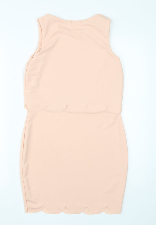 Boohoo Womens Pink Polyester Pencil Dress Size 10 Round Neck