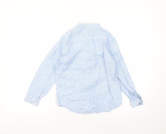 NEXT Boys Blue Linen Basic Button-Up Size 9 Years Round Neck