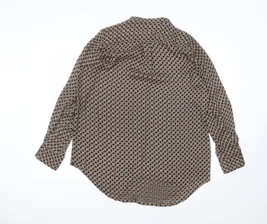 H&M Womens Black Polyester Basic Button-Up Size 12 Round Neck