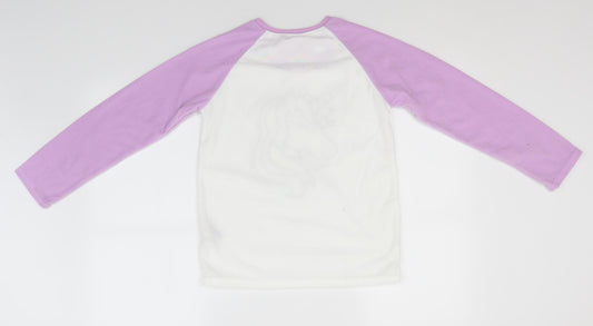 Primark Girls White Round Neck Polyester Pullover Jumper Size 10-11 Years - Unicorn