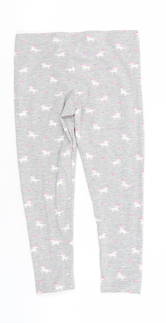 Primark Girls Grey Animal Print Cotton Pyjama Pants Size 4-5 Years - Unicorn