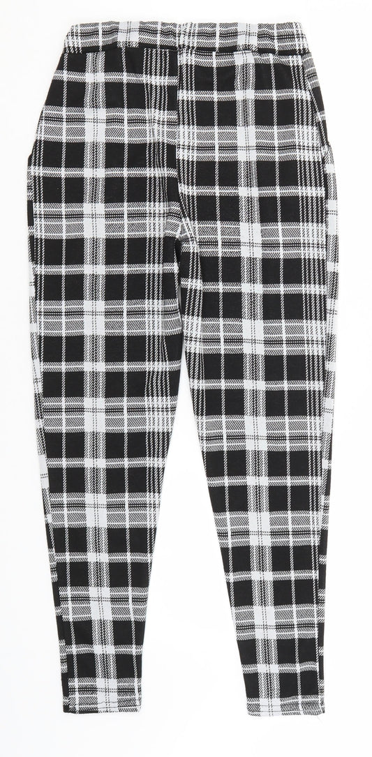 Quiz Womens Black Check Polyester Trousers Size 8 L26 in Regular