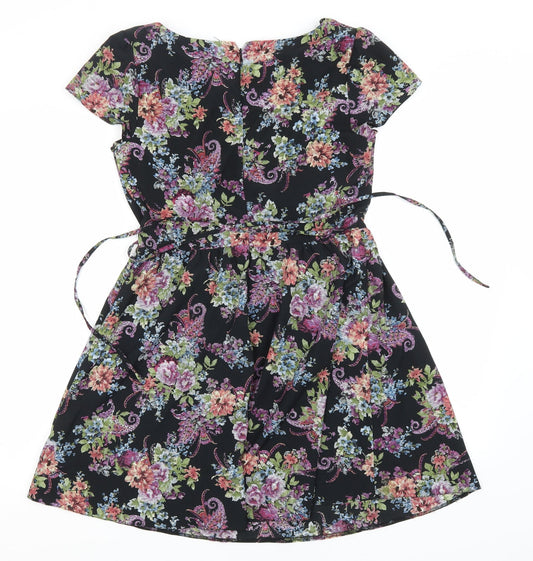 New Look Womens Black Floral Polyester A-Line Size 12 Round Neck