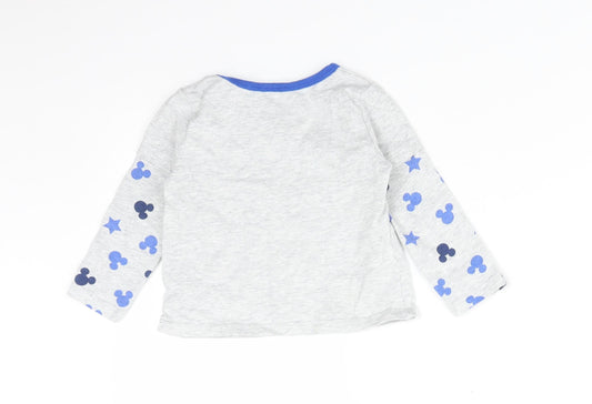 Disney Boys Grey Solid Cotton Pyjama Top Size 6-9 Months - SLEEP WELL MICKEY