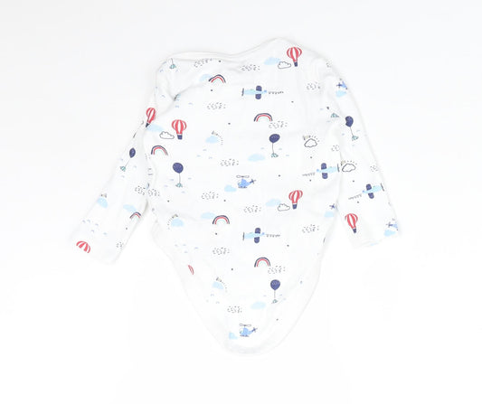 F&F Boys White Cotton Babygrow One-Piece Size 3-6 Months - PLANE, HELICOPTER, BALLON, RAINBOW