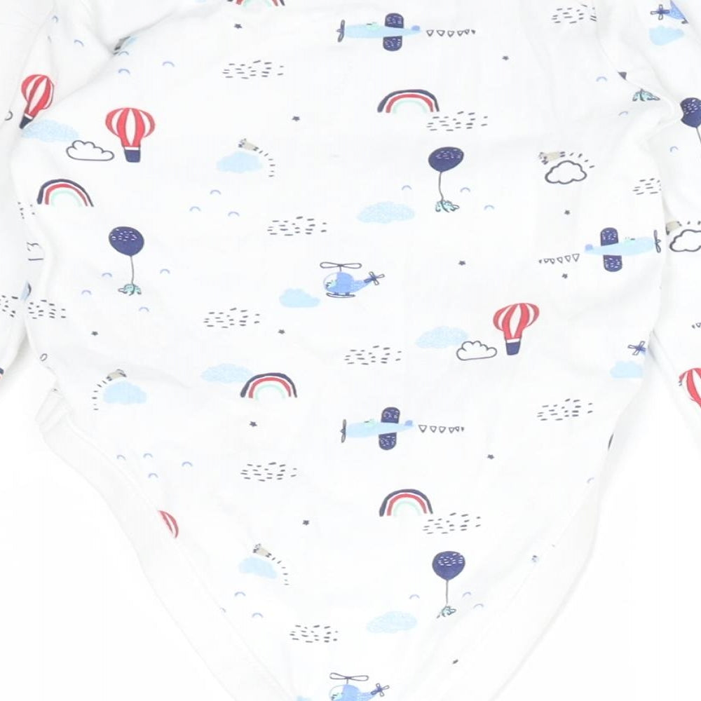 F&F Boys White Cotton Babygrow One-Piece Size 3-6 Months - PLANE, HELICOPTER, BALLON, RAINBOW