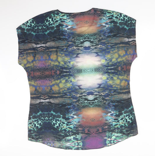 ELLEN REYES Womens Multicoloured Animal Print Polyester Basic T-Shirt Size XL Round Neck