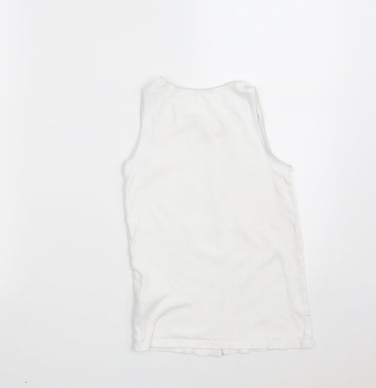 M&S Girls White 100% Cotton Camisole Tank Size 9-10 Years Round Neck