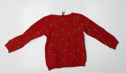 NEXT Girls Red Cotton Pullover Sweatshirt Size 10 Years - Dog Print