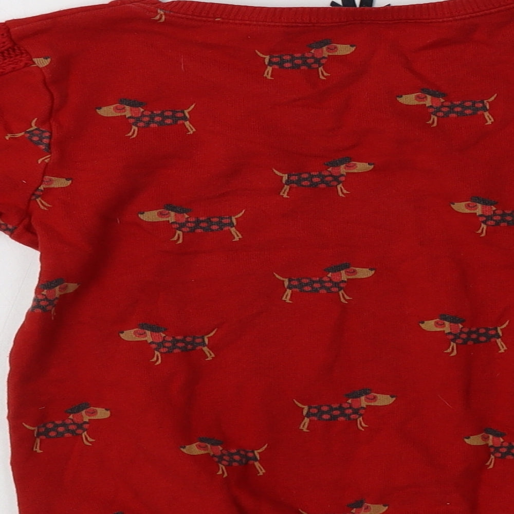 NEXT Girls Red Cotton Pullover Sweatshirt Size 10 Years - Dog Print