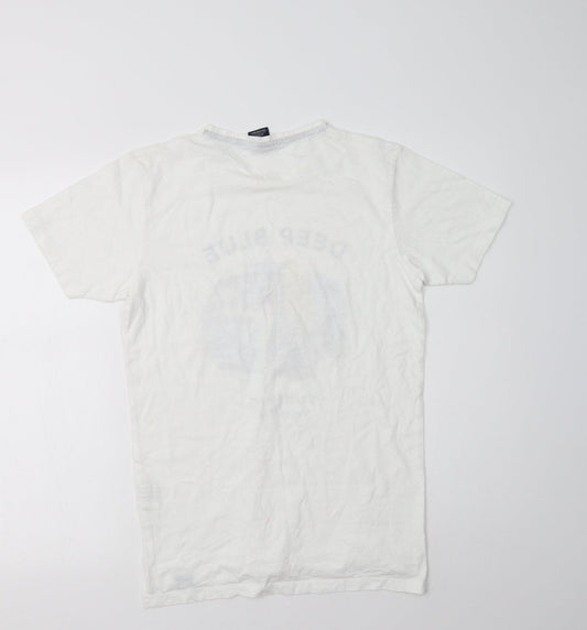 Springfield Womens White Cotton Basic T-Shirt Size XS Crew Neck - Deep Blue