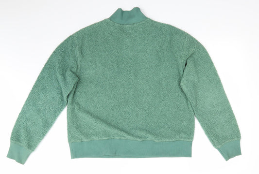 Topshop Womens Green High Neck Polyester Henley Jumper Size 8 - Faux Sheep Skin Effect