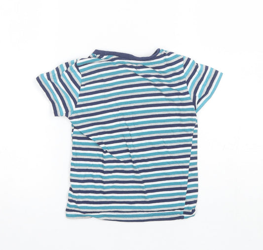 Lily&Dan Boys Blue Striped Cotton Basic T-Shirt Size 5-6 Years Round Neck