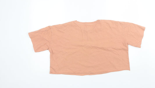 Topshop Womens Orange Cotton Basic T-Shirt Size 10 Round Neck - Cropped