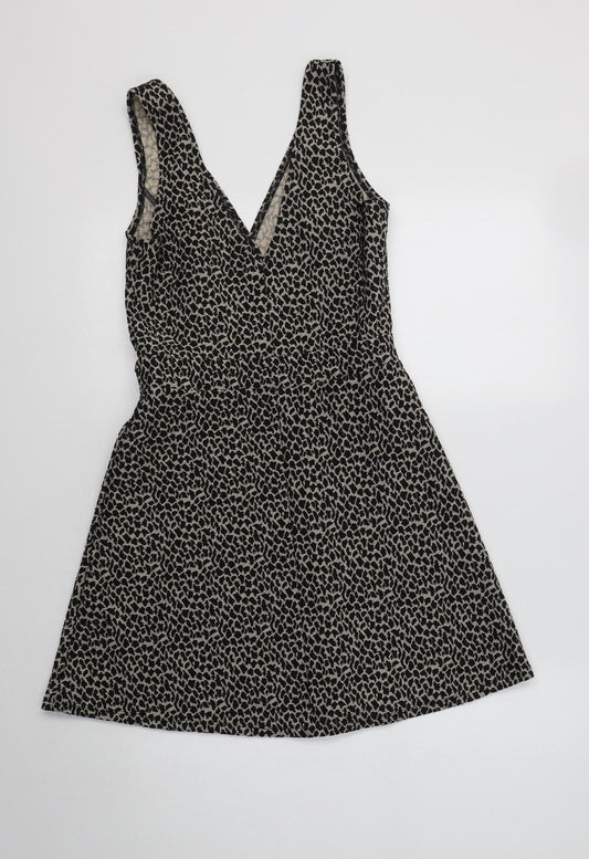 Miss Selfridge Womens Beige Animal Print Polyester Fit & Flare Size 8 V-Neck