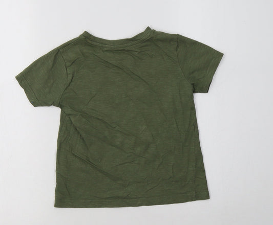 F&F Boys Green Cotton Basic T-Shirt Size 5-6 Years Crew Neck - Dino