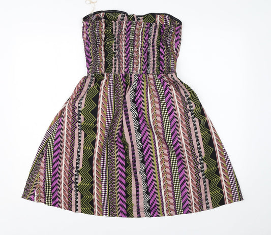 Mela Lover London Womens Multicoloured Geometric Polyester A-Line Size 10 One Shoulder