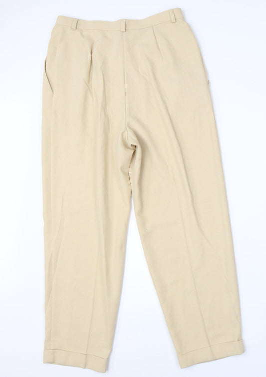 M&S Womens Beige Viscose Dress Pants Trousers Size 14 L24 in Regular