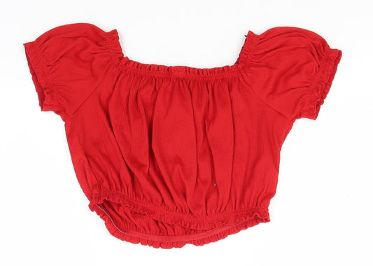 Divided Womens Red Polyester Basic T-Shirt Size M Square Neck